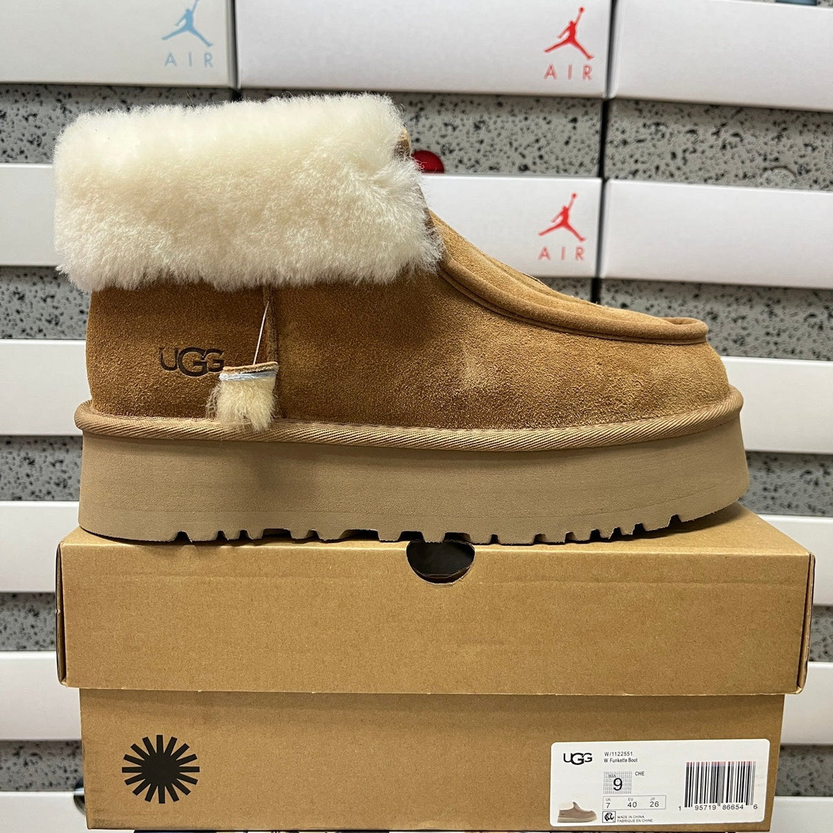 UGG Tazz Platform Women's Slip-On Boot – Suede Moc-Toe Boot with Cream Shearling Cuff, Shearling Lining & Chunky SugrSole Platform in Wheat