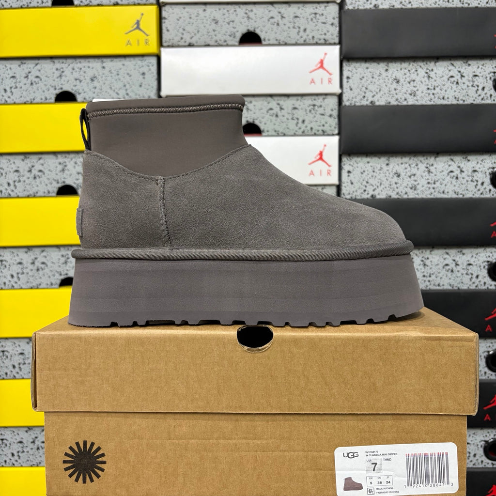 UGG Classic Mini Dipper – Thunder Grey (Sizes 35–40)