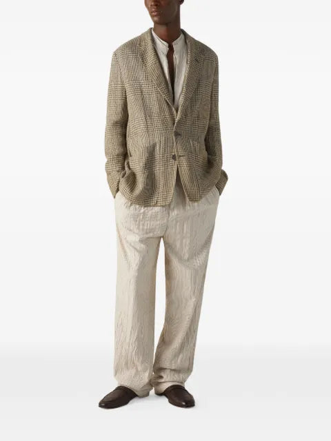 Zegna crossover-check single-breasted linen blazer