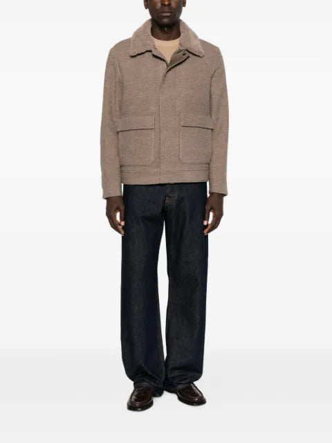 Canali shearling-collar patch-pocket jacket