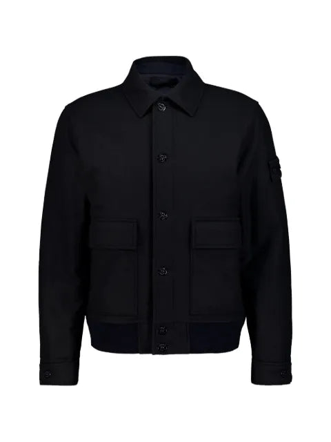 Stone Island button-up logo-patch wool jacket