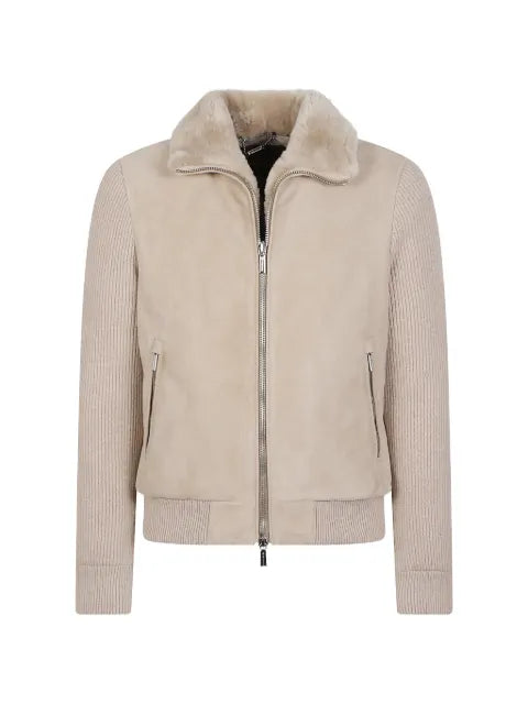 Moorer shearling-collar panelled jacket