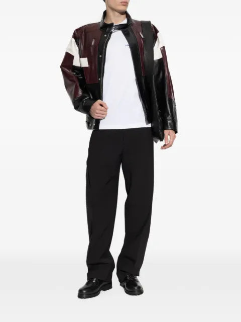 DSQUARED2 colour-block stand-collar leather jacket