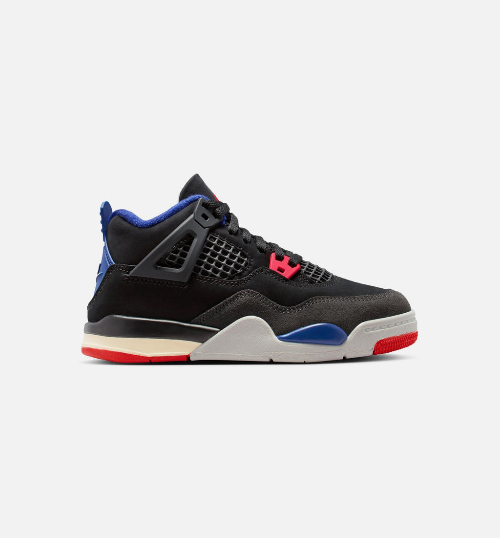 Air Jordan 4 Retro Rare Air Preschool Lifestyle Shoes - Black/Fire Red/Deep Royal Blue