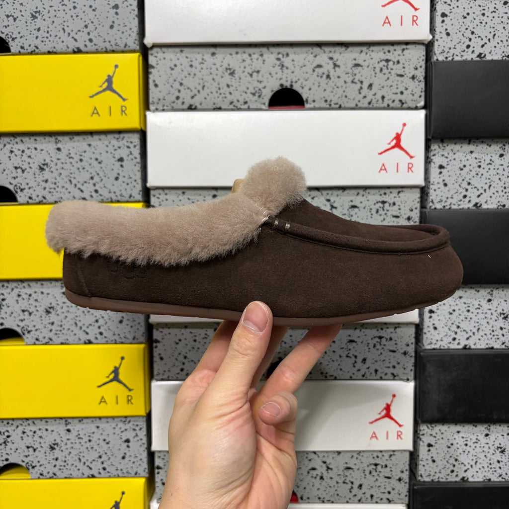 UGG Kallen Lace Moccasin – Chocolate & Grey Shearling (Sizes 35–40)