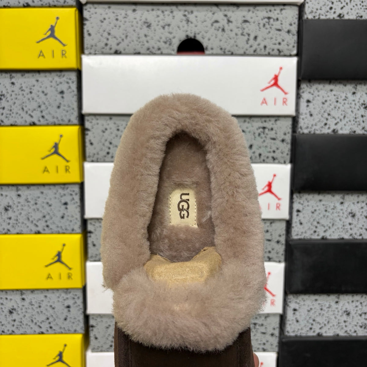 UGG Kallen Lace Moccasin – Chocolate & Grey Shearling (Sizes 35–40)