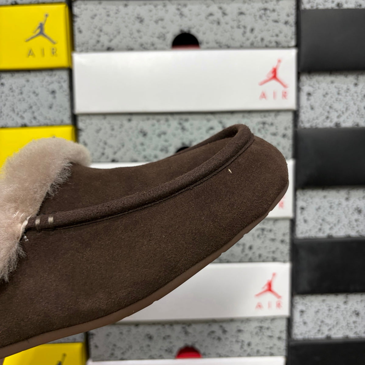 UGG Kallen Lace Moccasin – Chocolate & Grey Shearling (Sizes 35–40)