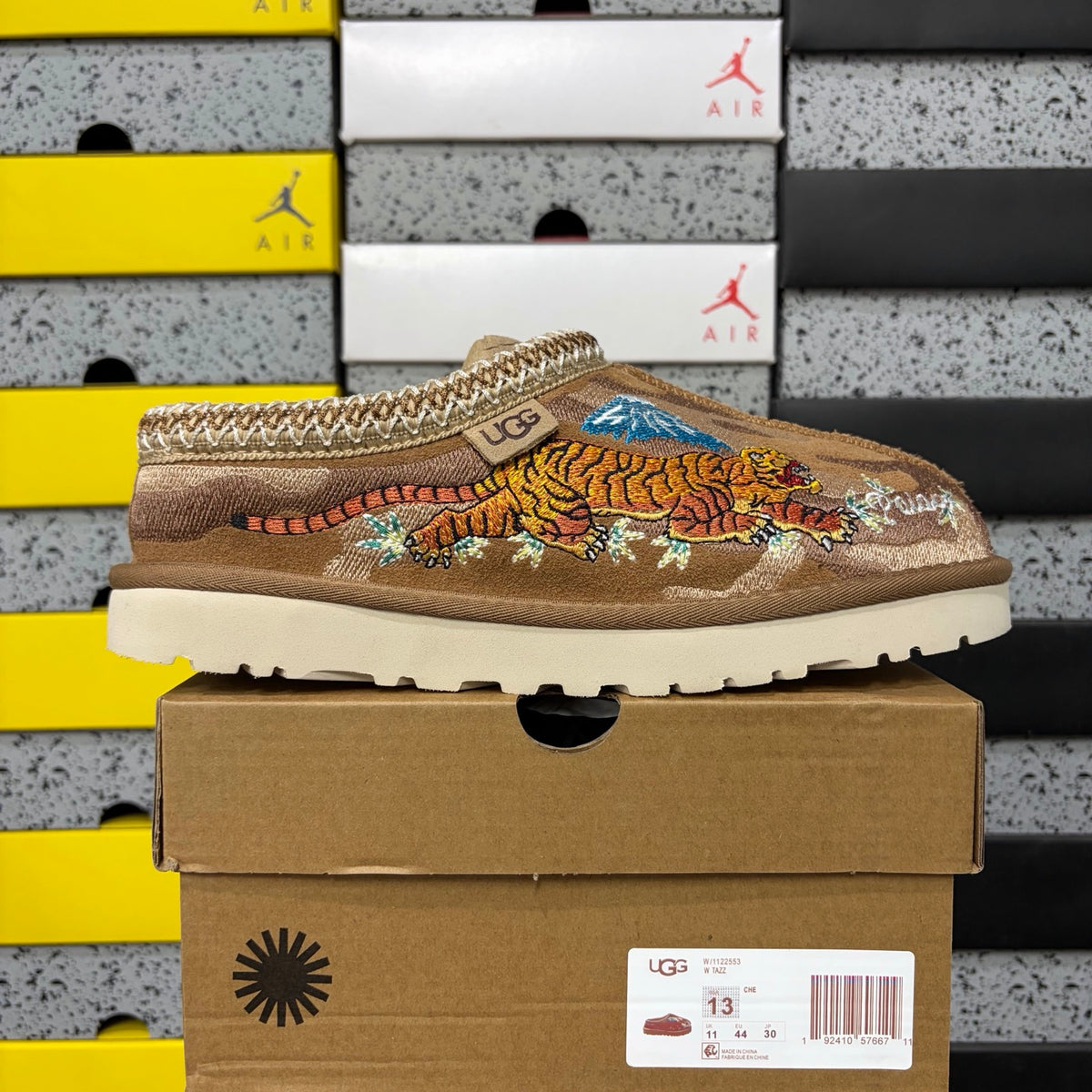 UGG x Palace Tazz Mule – Chestnut Sukajan Tiger Embroidery (Sizes 36–45)