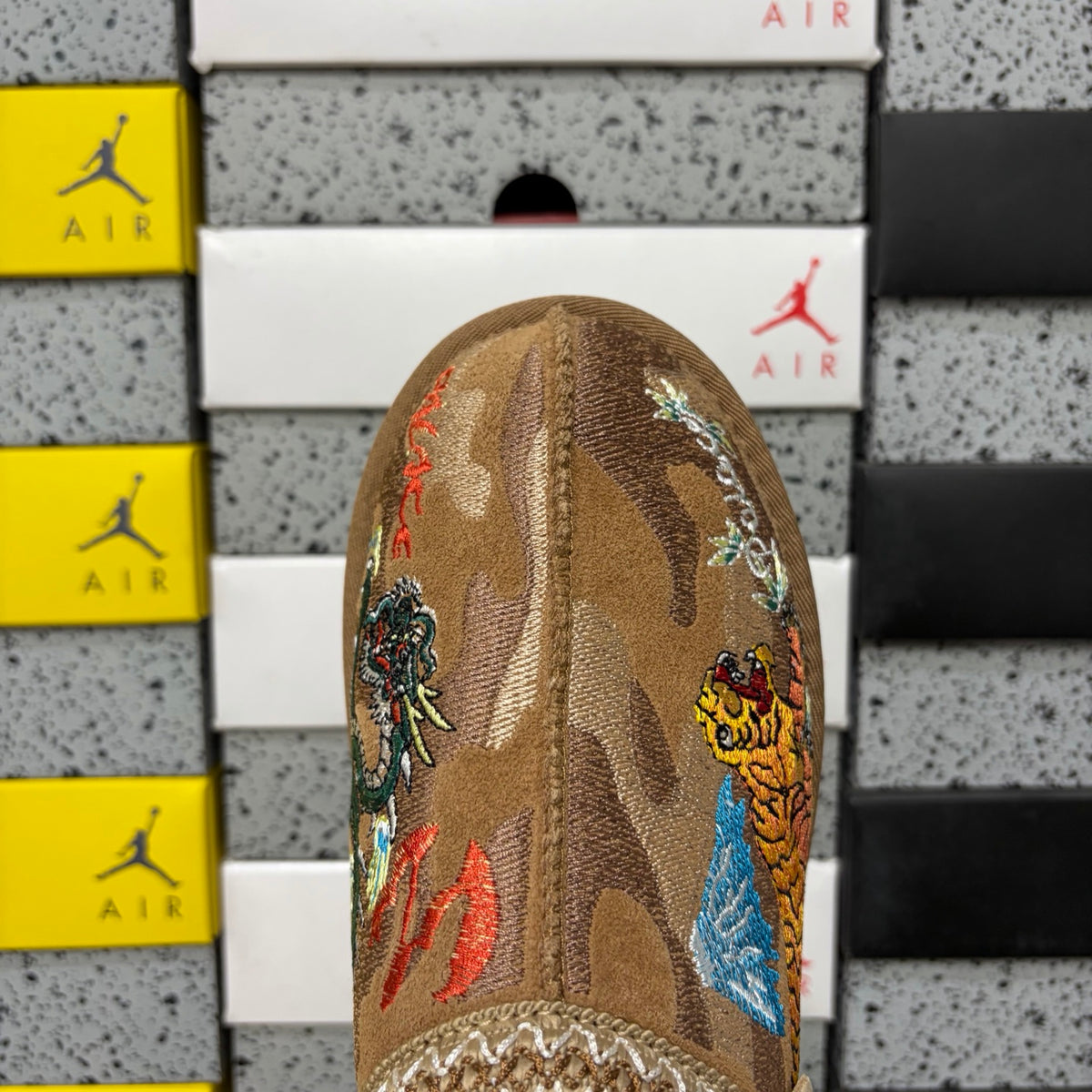 UGG x Palace Tazz Mule – Chestnut Sukajan Tiger Embroidery (Sizes 36–45)
