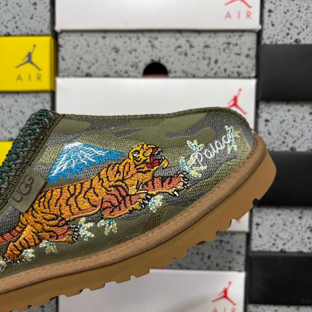 UGG x Palace Tazz Mule – Olive Sukajan Dragon Embroidery (Sizes 36–45)