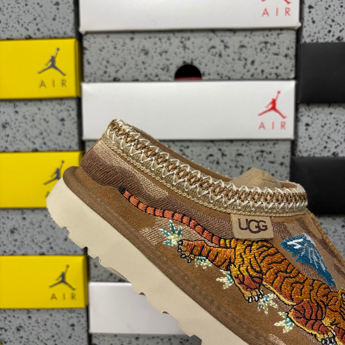 UGG x Palace Tazz Mule – Chestnut Sukajan Tiger Embroidery (Sizes 36–45)