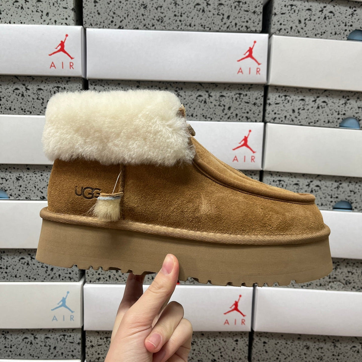 UGG Tazz Platform Women's Slip-On Boot – Suede Moc-Toe Boot with Cream Shearling Cuff, Shearling Lining & Chunky SugrSole Platform in Wheat