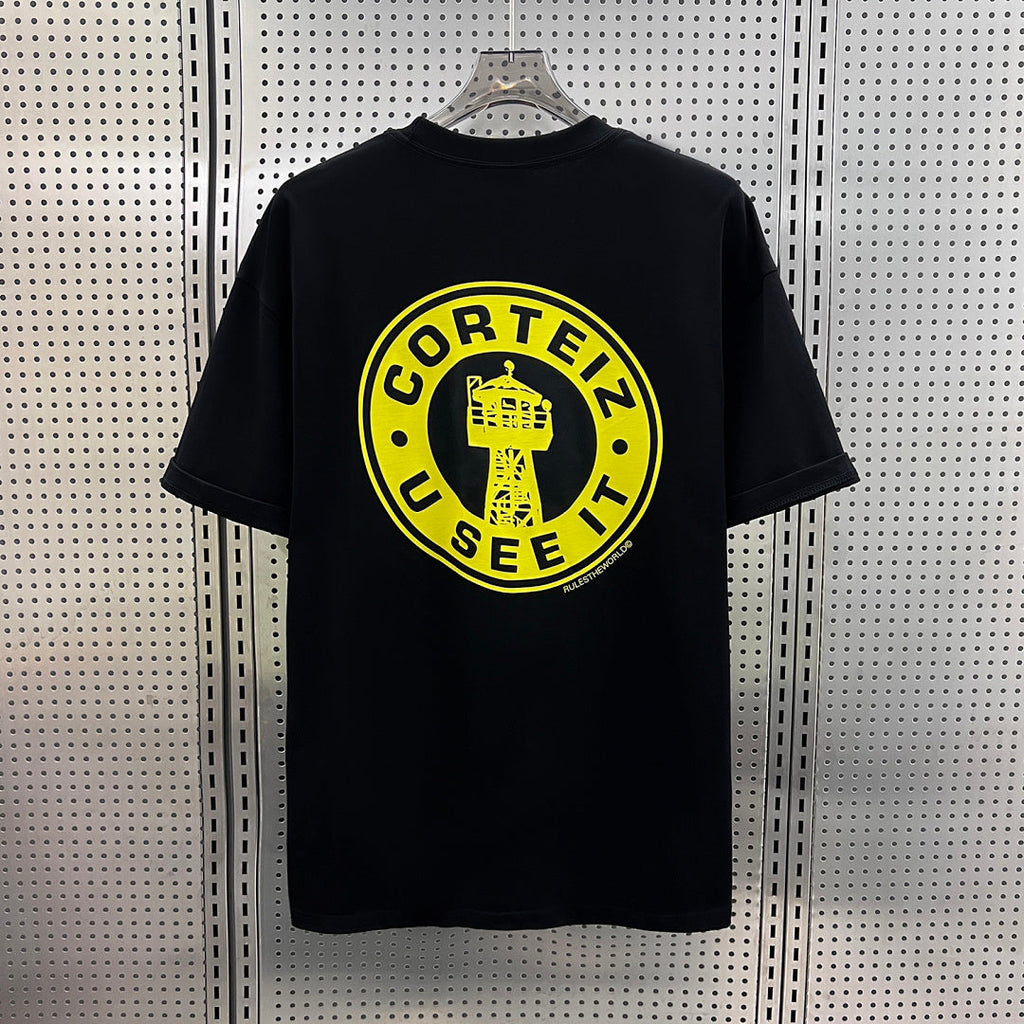 Corteiz U See It Tower Badge Oversized Tee – Black/Yellow