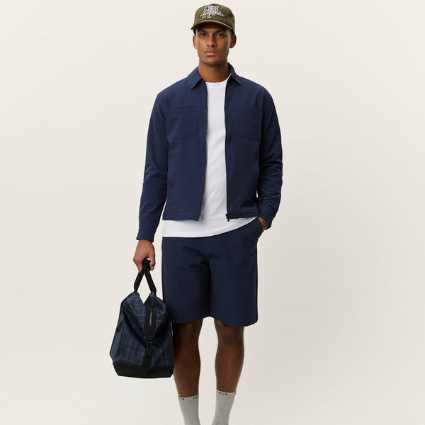 Les Deux Marseille Seersucker Zipper Jacket: Dark Navy