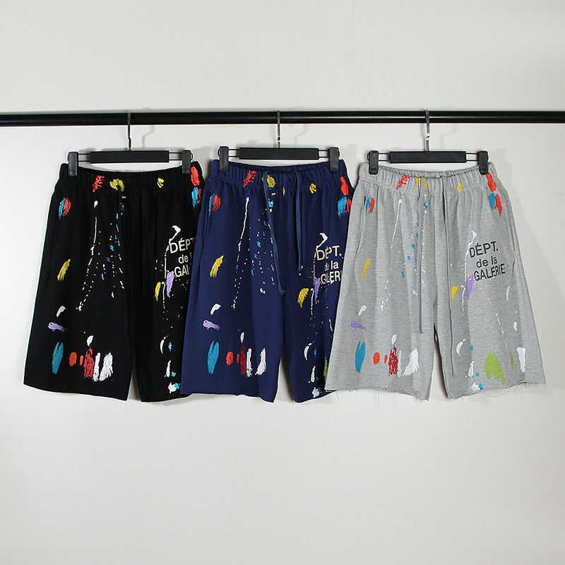 Gallery Dept Shorts Hand Painted Graffiti Ink Splashed Alphabet Casual Shorts
