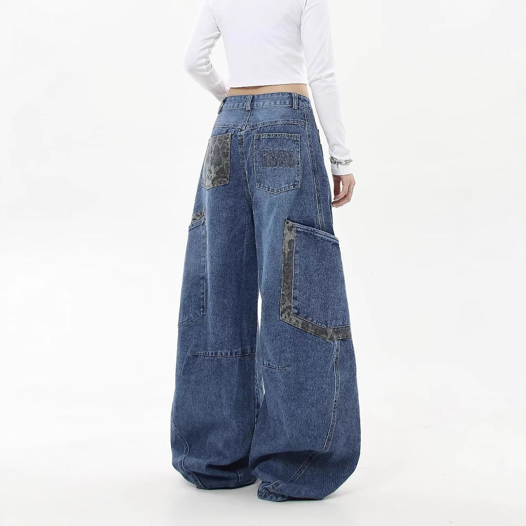 Y2K Vintage Washed Distressed Wide Leg Curved Baggy Jeans Streetwear