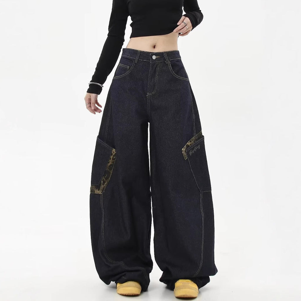 Y2K Vintage Washed Distressed Wide Leg Curved Baggy Jeans Streetwear