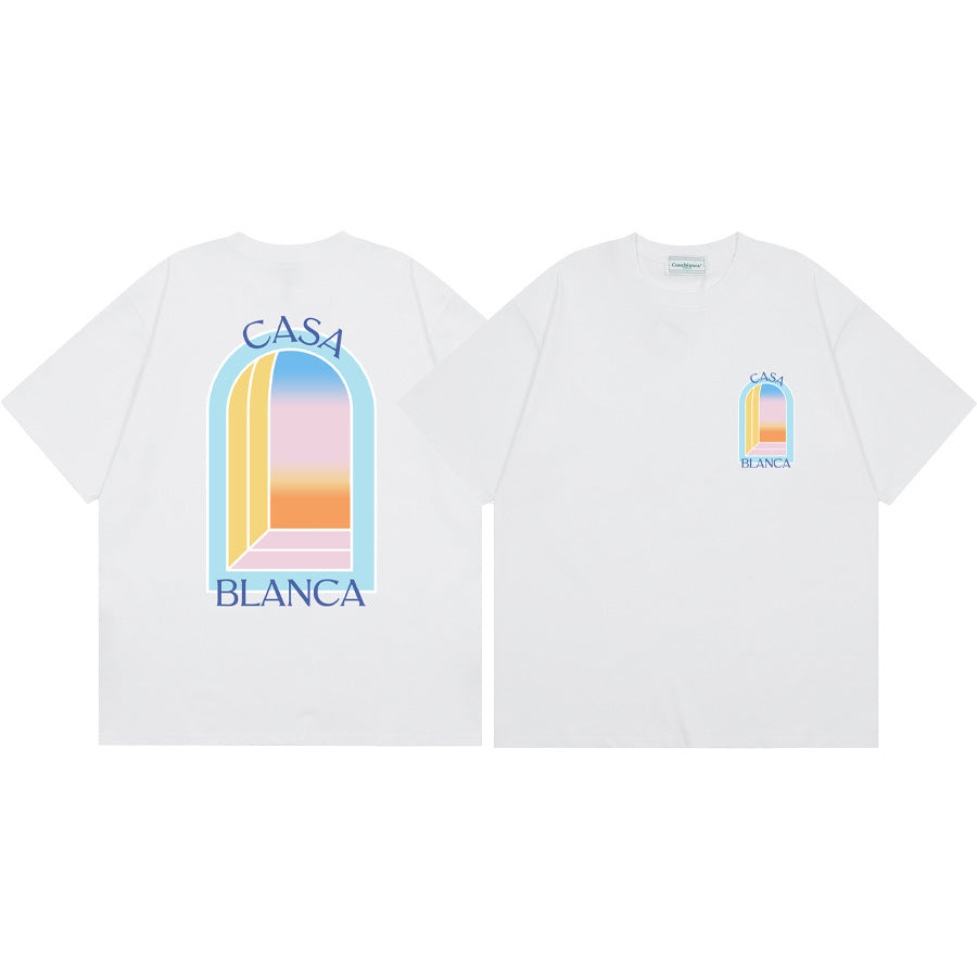 Casablanca Vintage Logo Print Loose Short Sleeve T Shirt Unisex Y2K