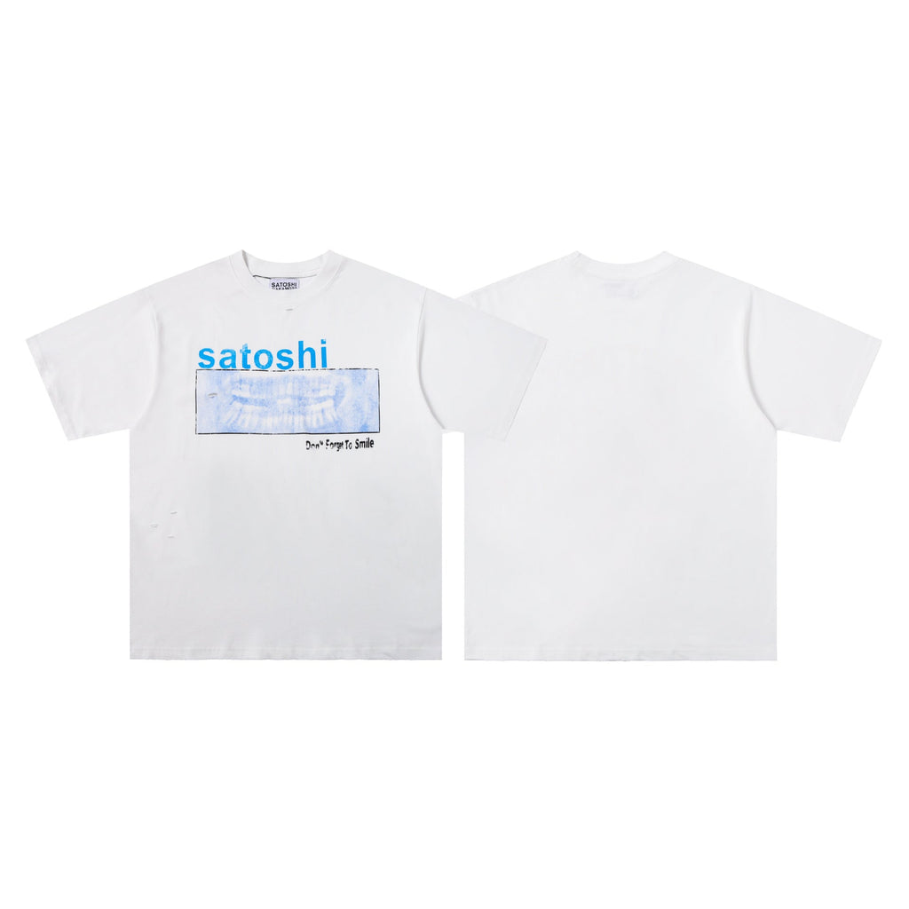 Satoshi Nakamoto Letter Graphic Washed Crew Neck Short Sleeve T-Shirt