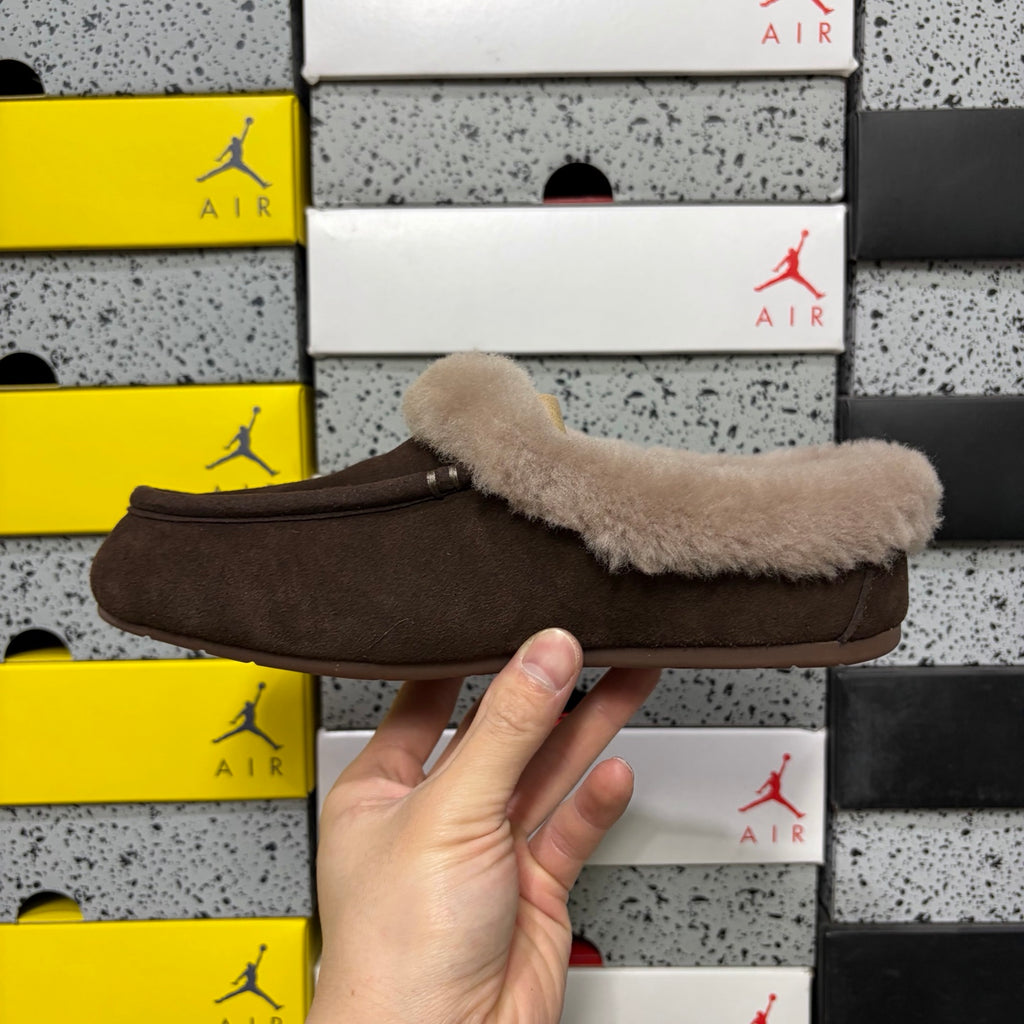 UGG Kallen Lace Moccasin – Chocolate & Grey Shearling (Sizes 35–40)