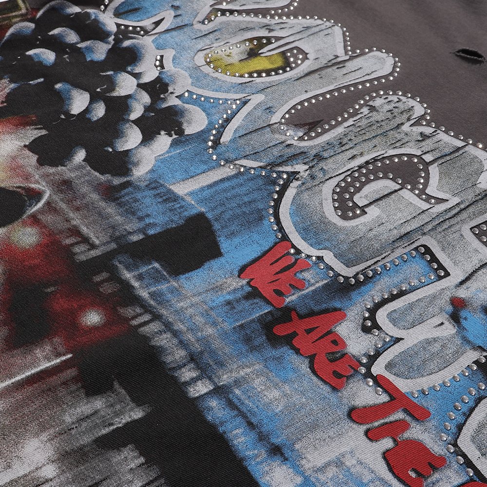 Rough Play Dark Gray Skull City Graphic T-Shirt
