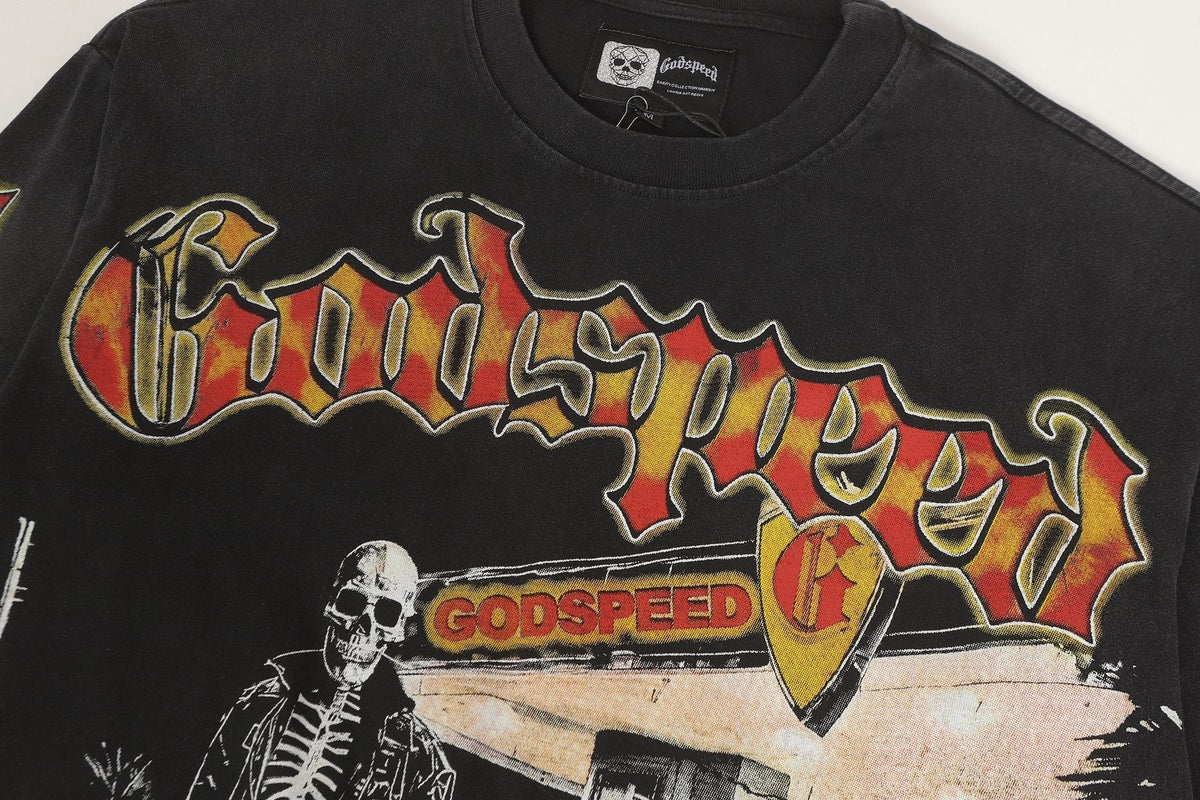 Godspeed Washed Black Rock Graphic Long-Sleeve T-Shirt