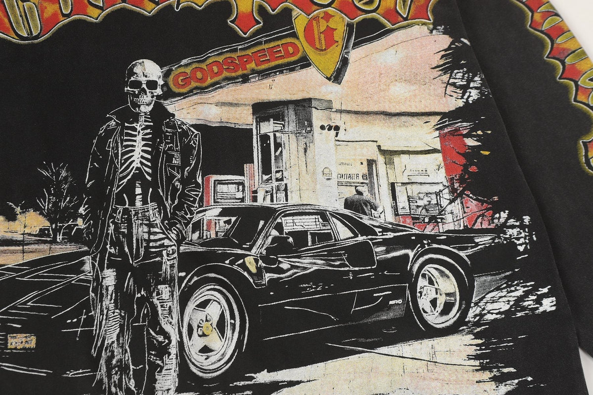 Godspeed Washed Black Rock Graphic Long-Sleeve T-Shirt