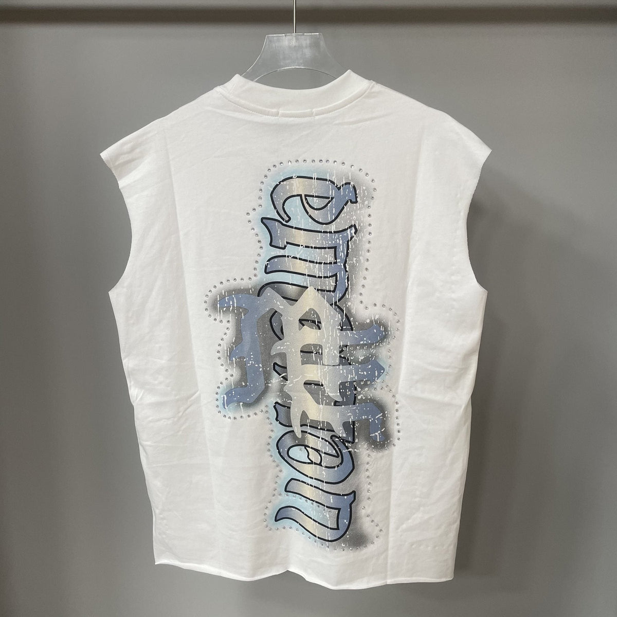 MIXED EMOTION White Vertical Wordmark Sleeveless Graphic Top