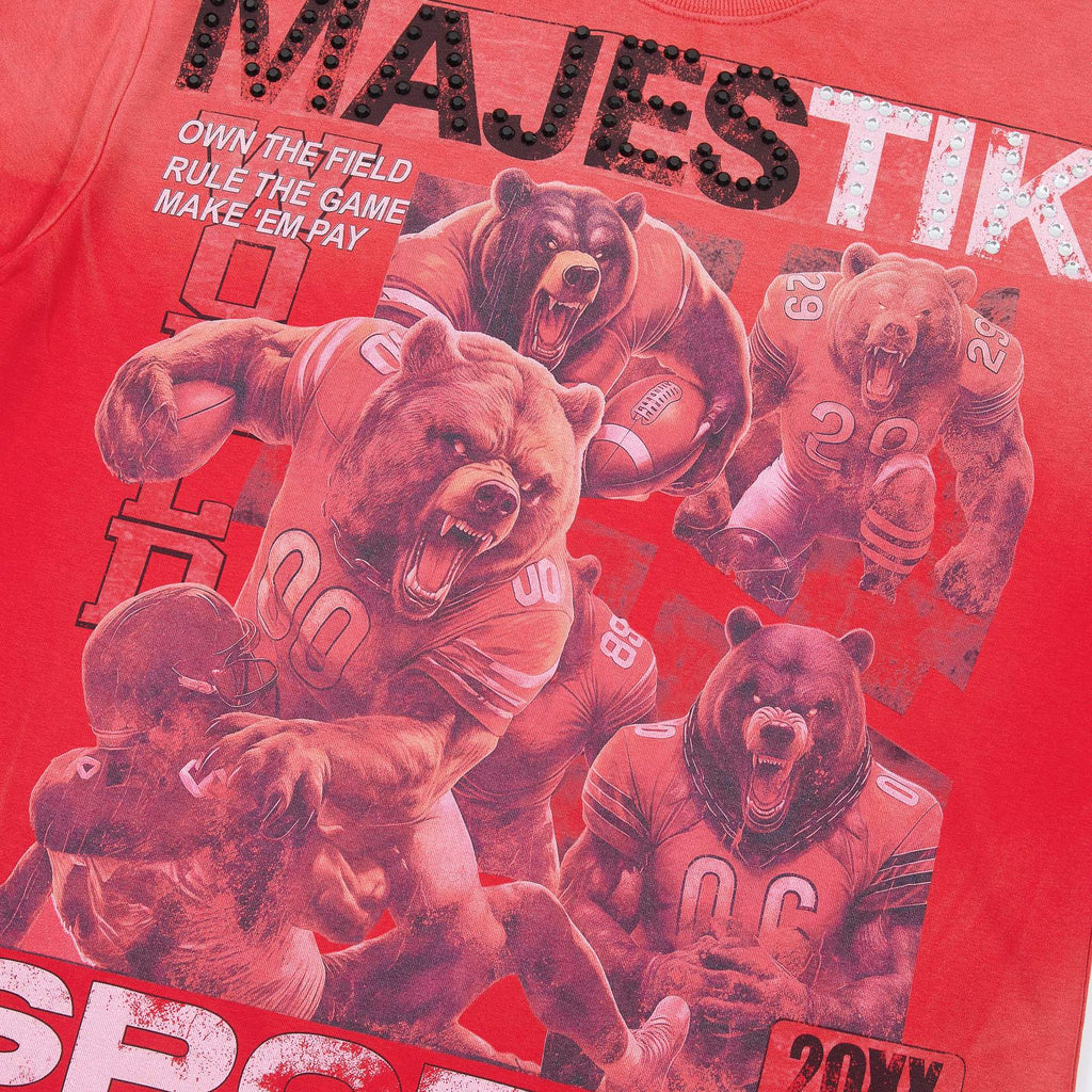 MAJESTIK Red Bear Football Graphic T-Shirt