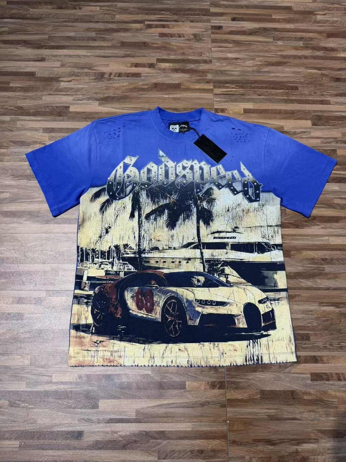 Godspeed Distressed Rhinestone Graphic T-Shirt