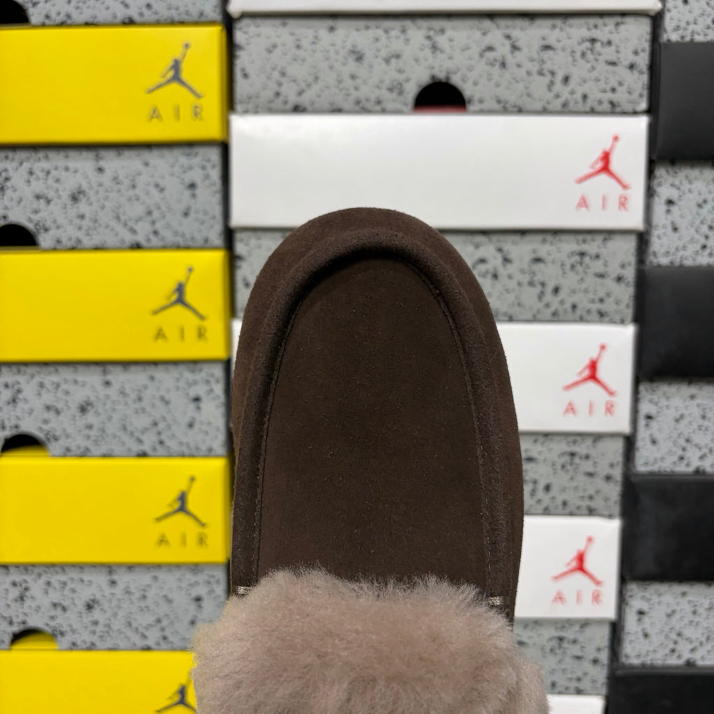 UGG Kallen Lace Moccasin – Chocolate & Grey Shearling (Sizes 35–40)