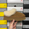 UGG Tazz Platform Slipper – Women’s Suede Clog with Shearling Cuff in Chestnut