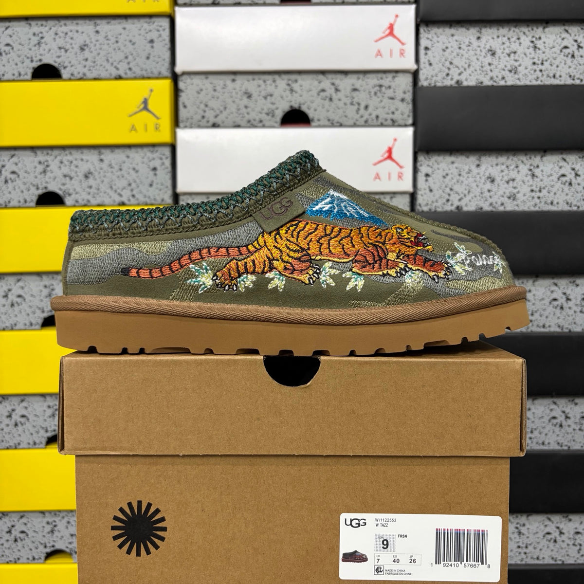 UGG x Palace Tazz Mule – Olive Sukajan Dragon Embroidery (Sizes 36–45)