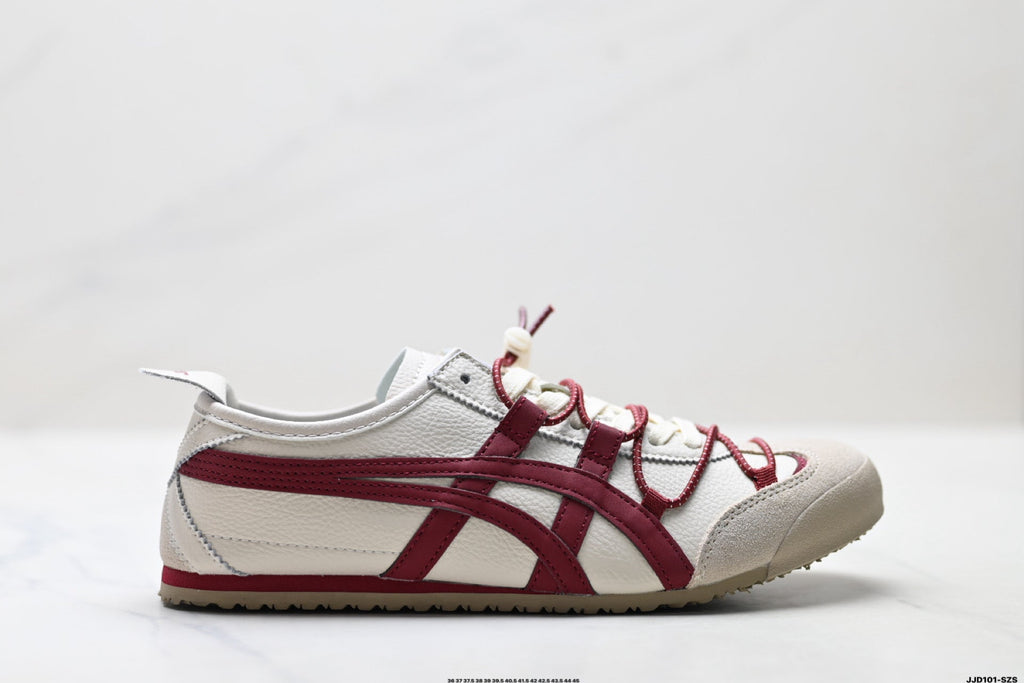 Onitsuka Tiger Retro Low Top White Burgundy Rope Lace Unisex Shoes Style 14