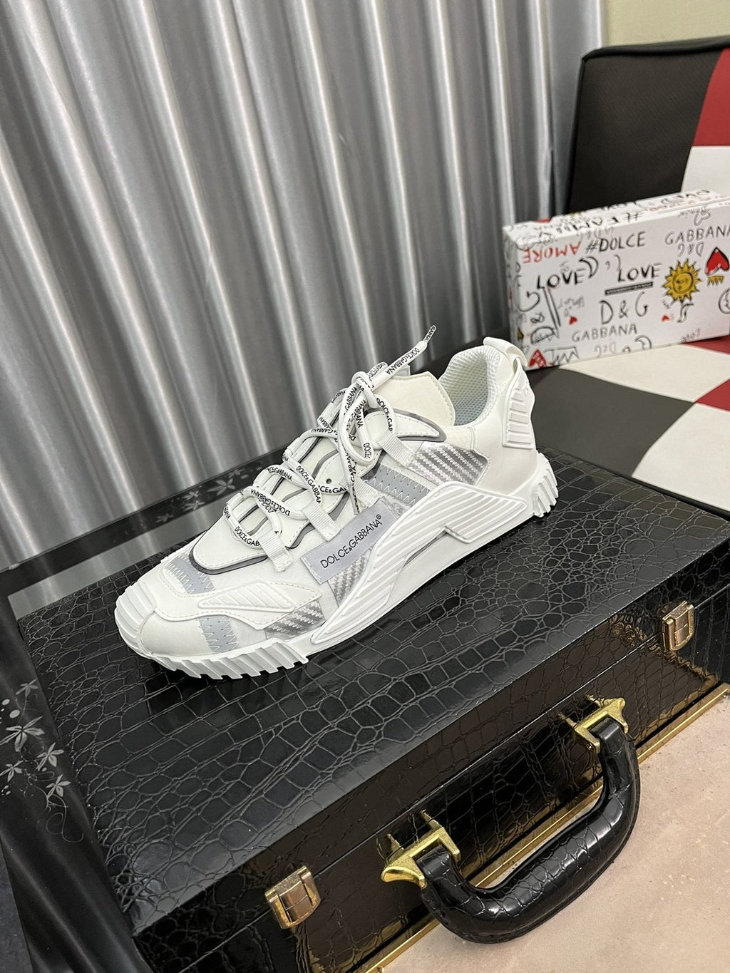 Dolce & Gabbana White and Light Gray Chunky Sneakers