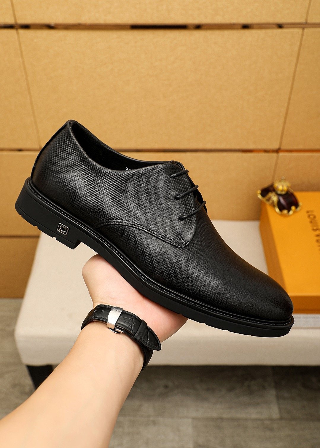 Louis Vuitton Black Textured Lace-Up Dress Shoes