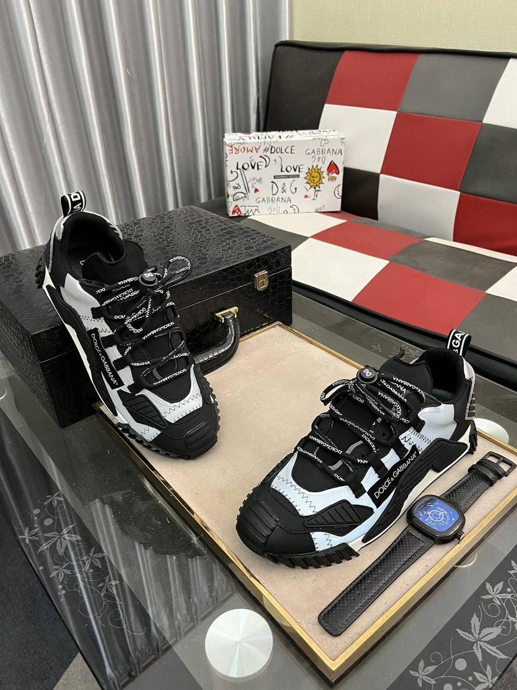 Dolce & Gabbana Black and White Layered Sneakers