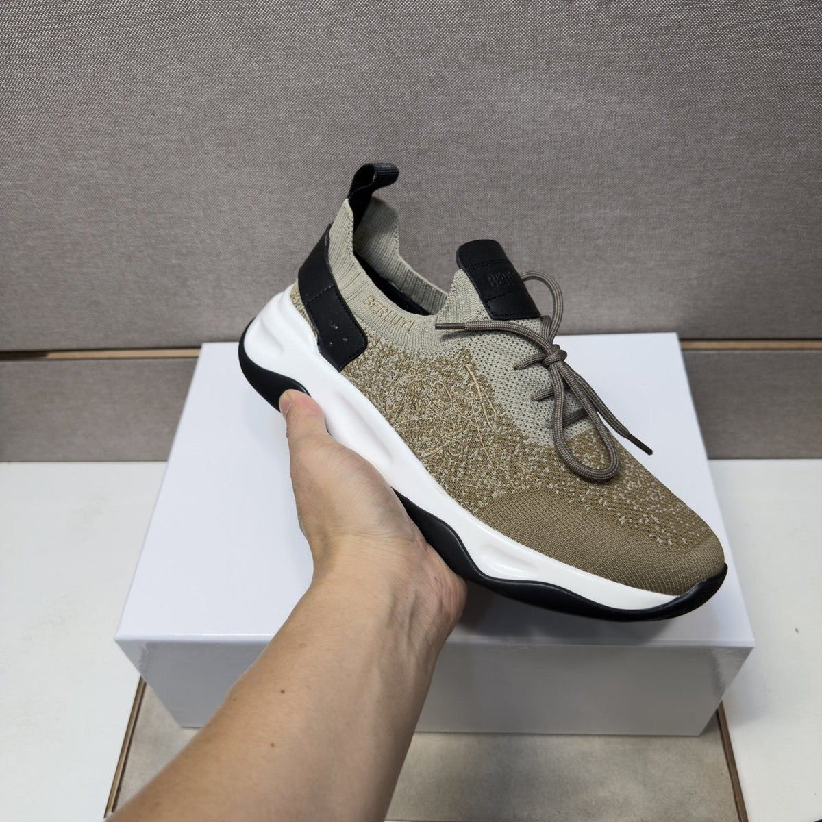 Berluti Olive Taupe Lace-Up Sneakers