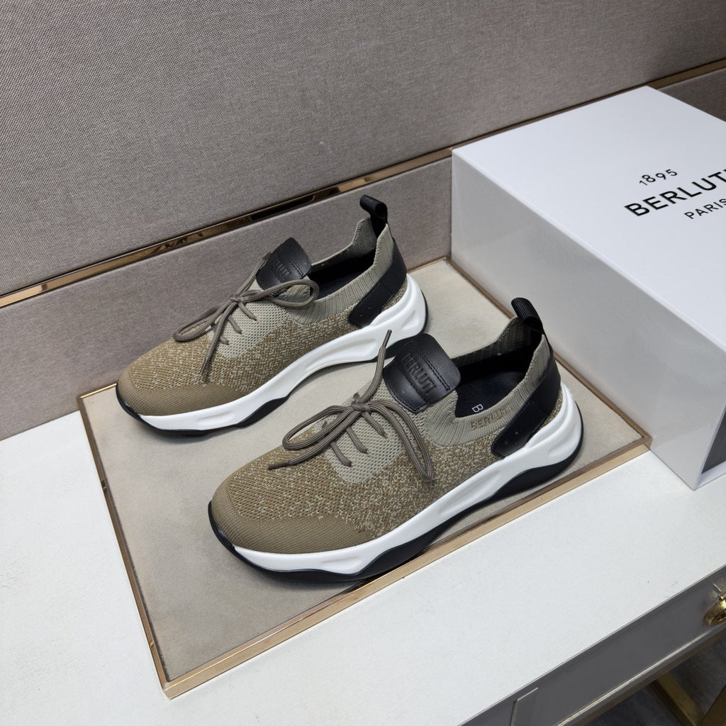 Berluti Olive Taupe Lace-Up Sneakers