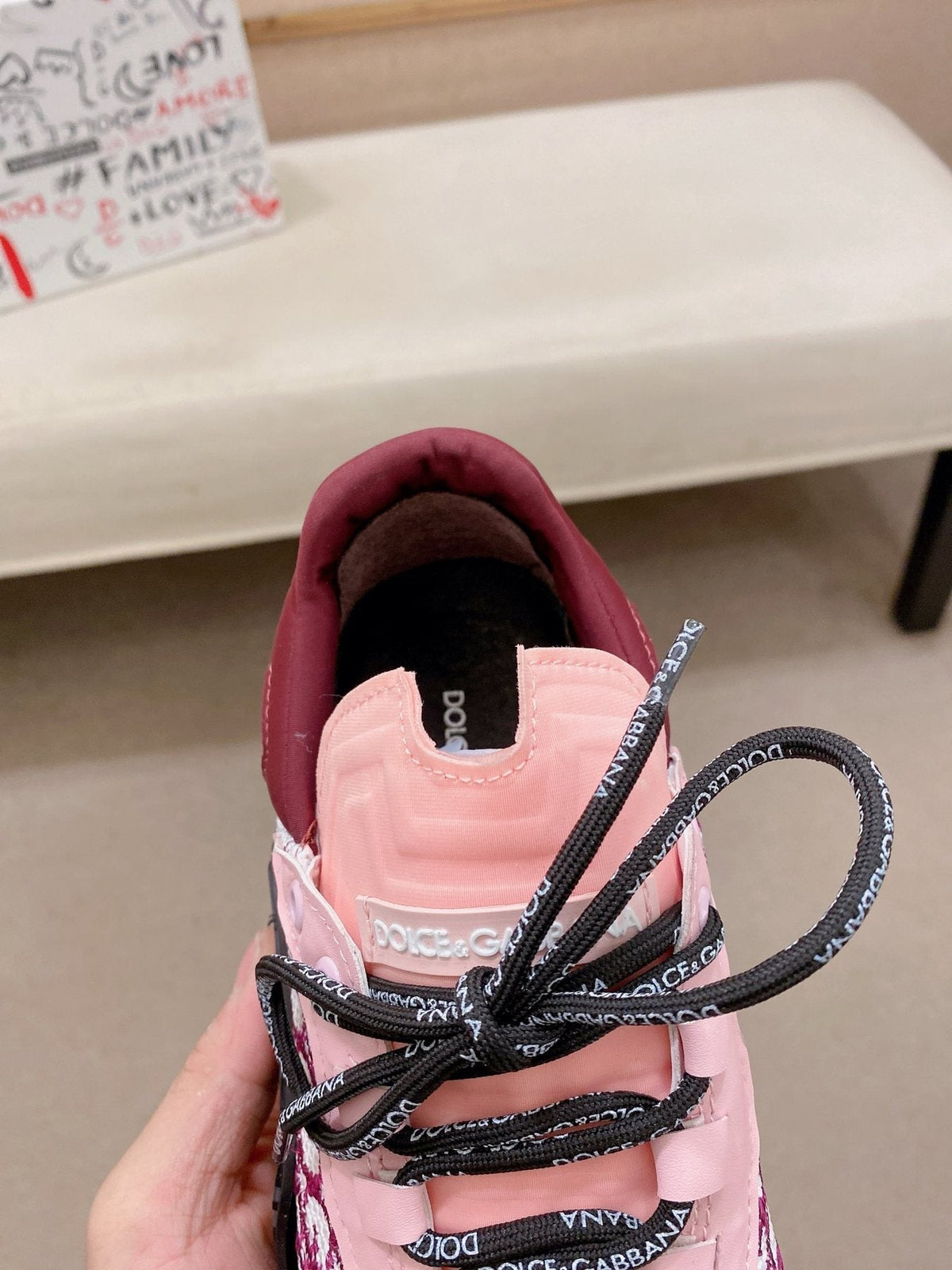 Dolce & Gabbana Pink Patterned Low-Top Sneakers