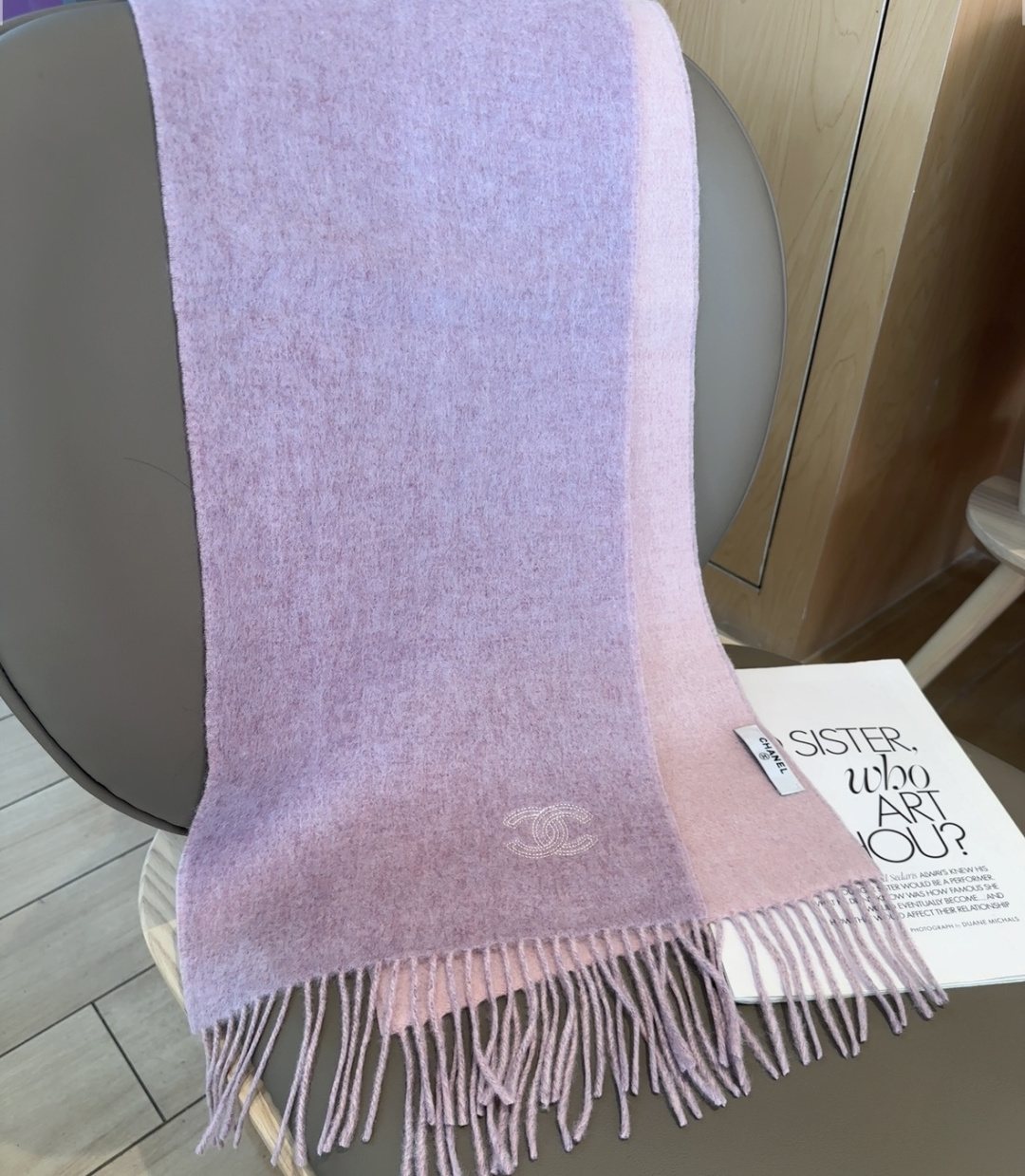 Chanel Two-Tone Fringed Scarf