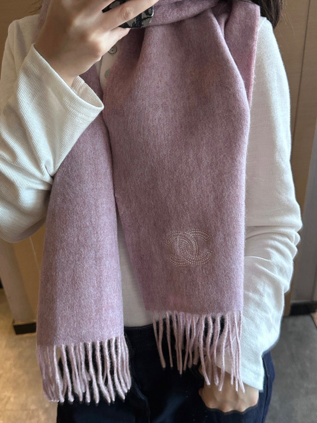 Chanel Two-Tone Fringed Scarf