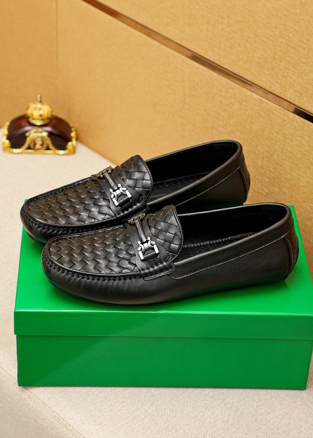 Bottega Veneta Black Woven Slip-On Loafers