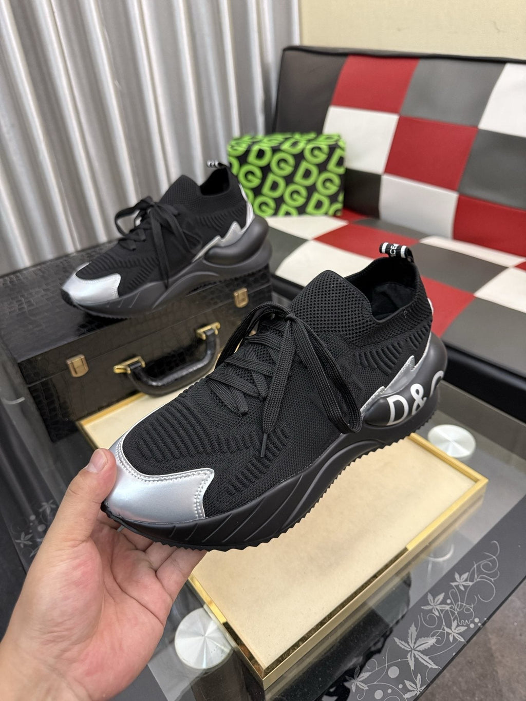 Dolce & Gabbana Black Sneakers with Silver Accents