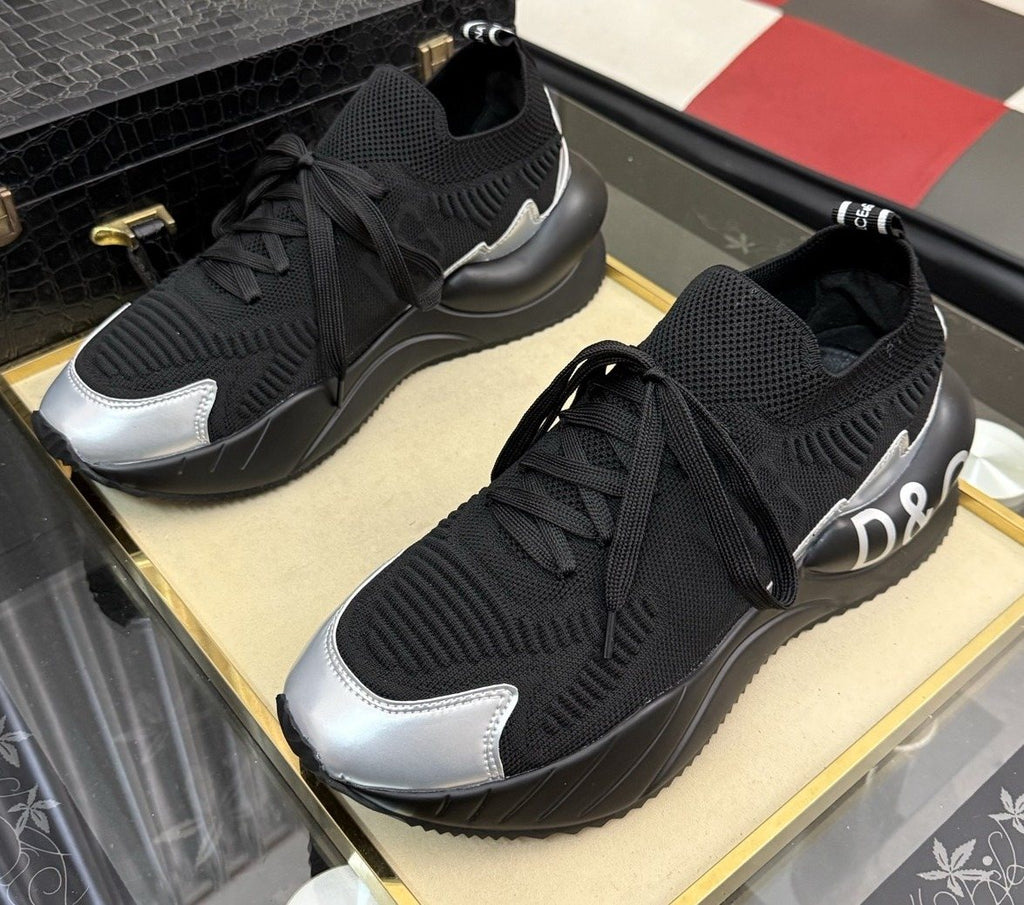Dolce & Gabbana Black Sneakers with Silver Accents