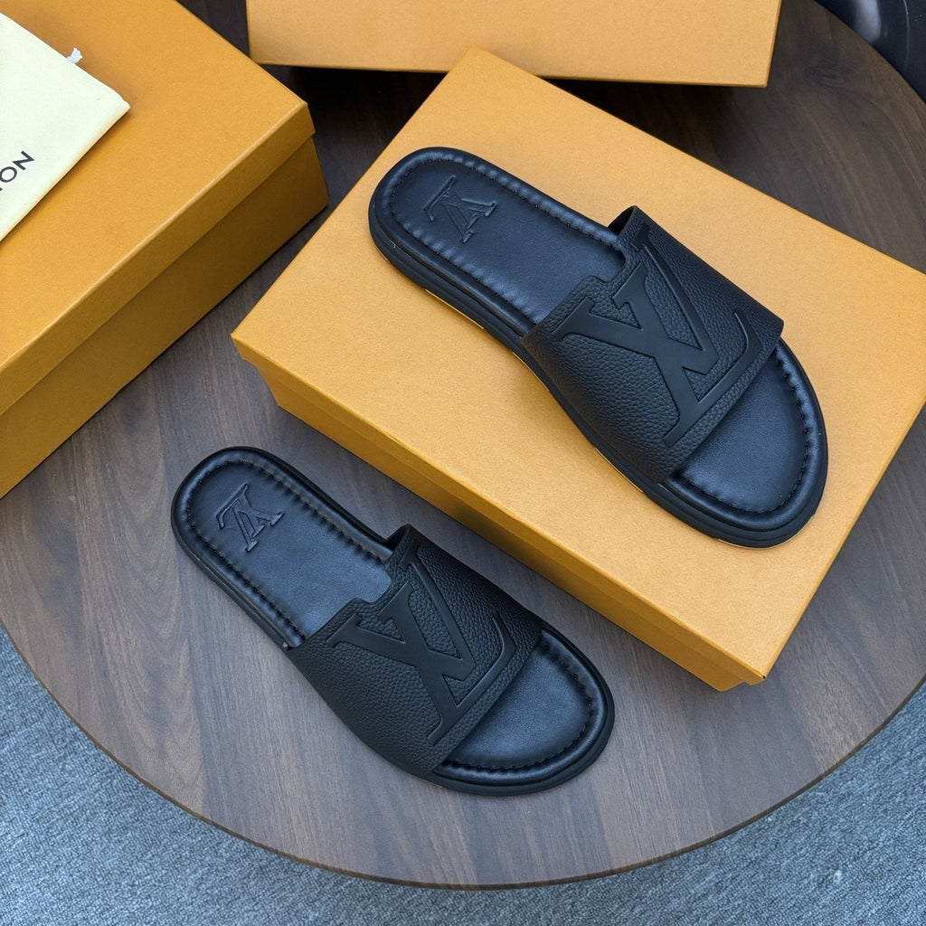 Men's Black Embossed Slide Sandals