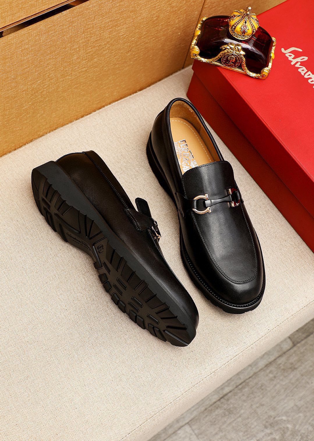 Ferragamo Black Buckle Loafers - Lugged Outsole