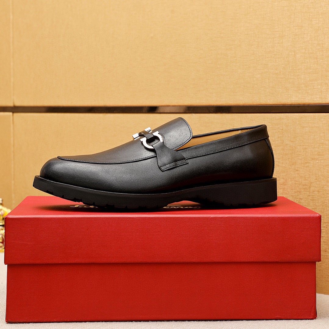 Ferragamo Black Buckle Loafers - Lugged Outsole