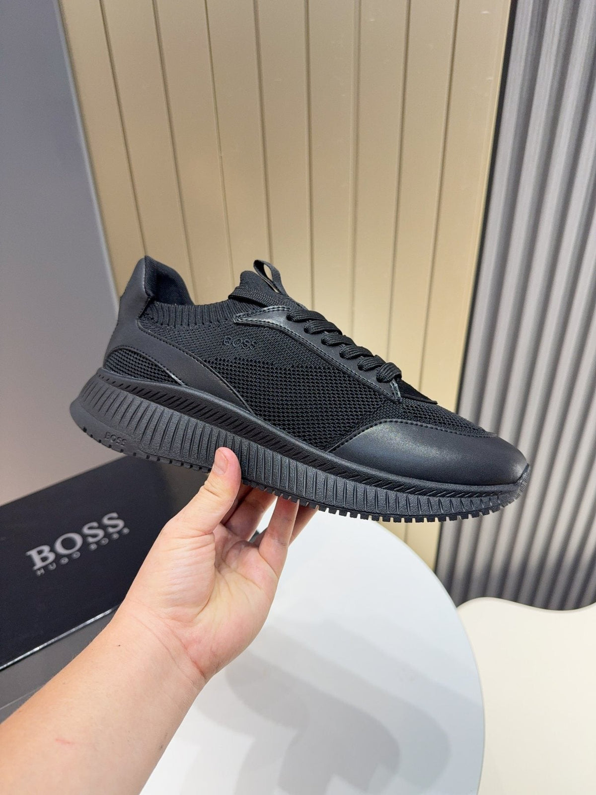 BOSS Black Mesh Running Shoes