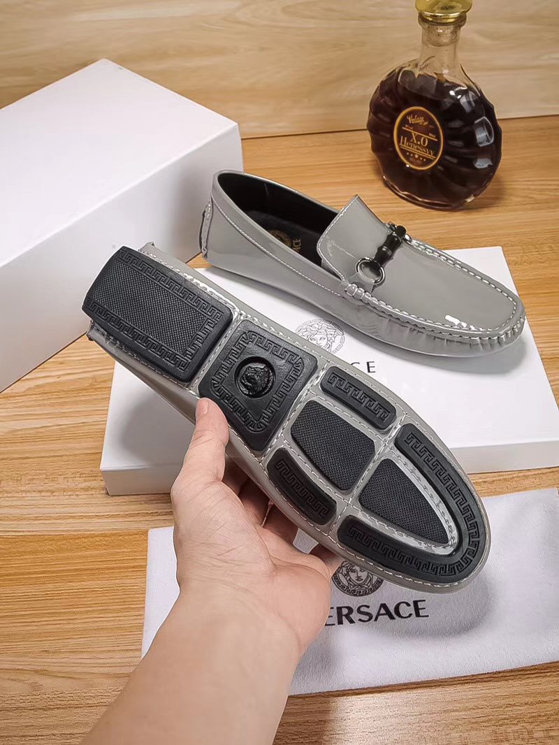 Versace Glossy Gray Bit Loafers